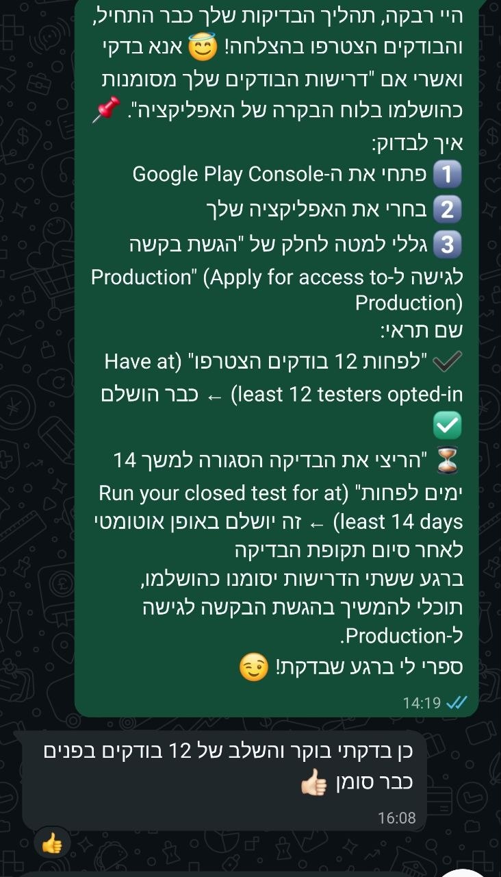 Customer confirming the 12 testers step was marked as done