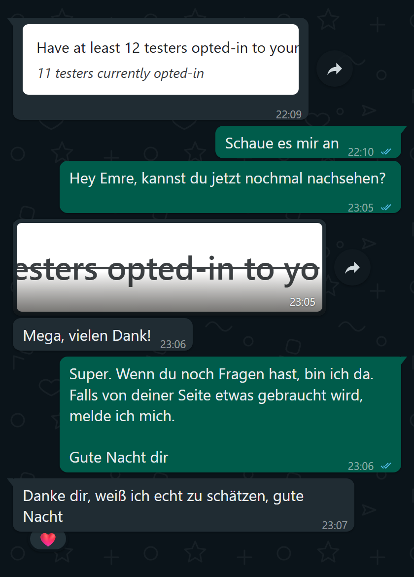 Kundennachricht, nachdem alle Tester dem geschlossenen Test beigetreten sind