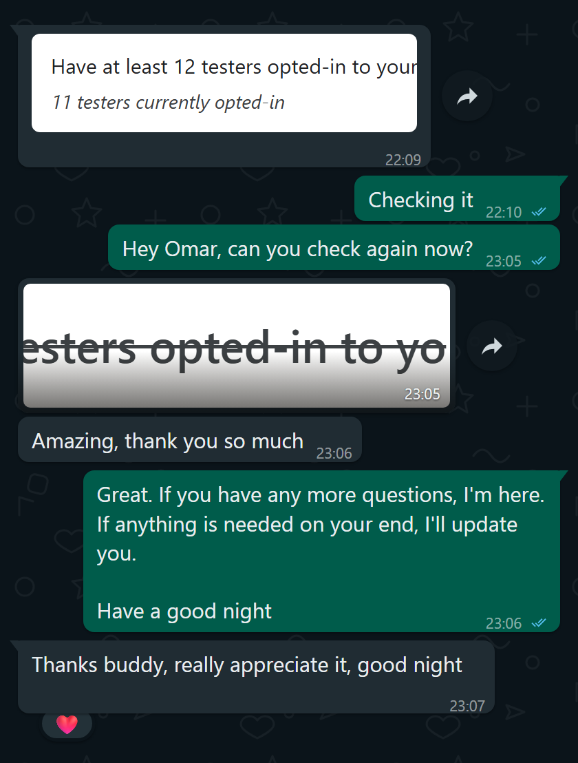 Customer message after all testers opted in to the closed test