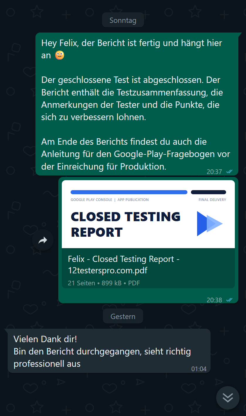 Kunde lobt den professionellen Premium-QA-Bericht