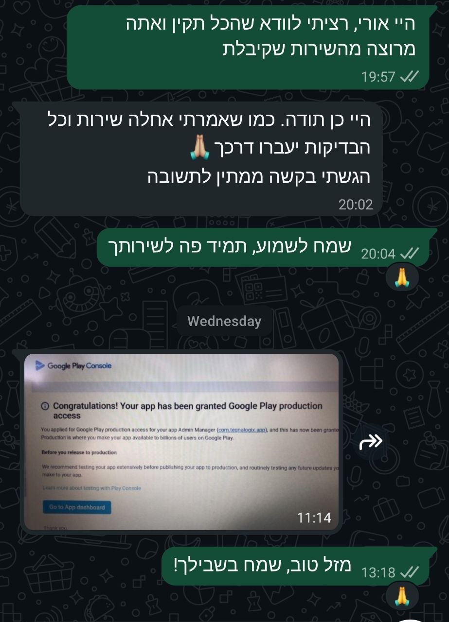 Customer message confirming Google granted production access after the testing cycle