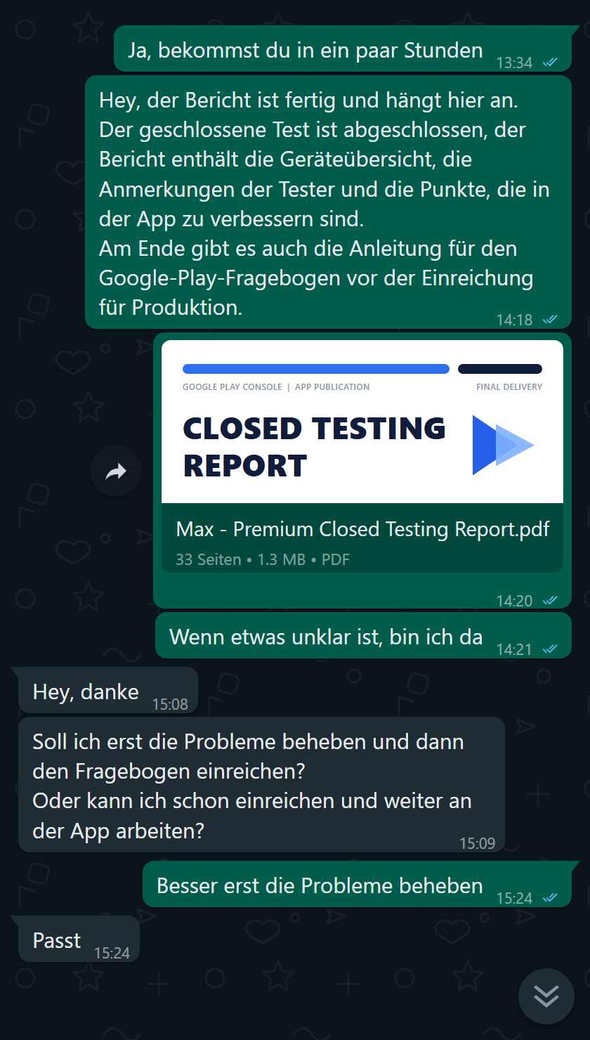 Kunde erhält nach dem Zyklus den Closed-Testing-Bericht